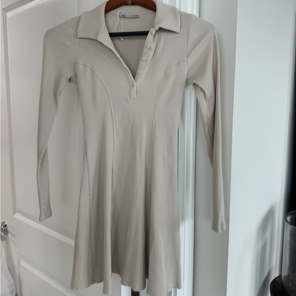 Zara Beige Long-Sleeve Dress